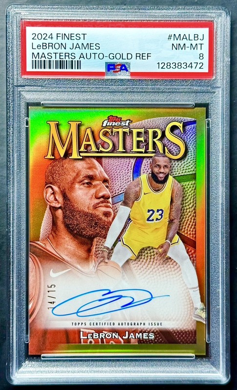 2023-24 Topps Finest LEBRON JAMES #14/15 Gold Refractor Masters Auto PSA 8 NM-MT