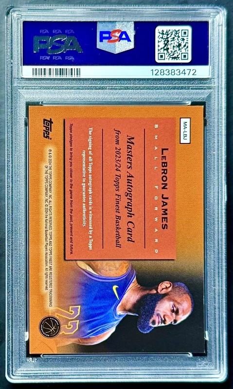 2023-24 Topps Finest LEBRON JAMES #14/15 Gold Refractor Masters Auto PSA 8 NM-MT view 2