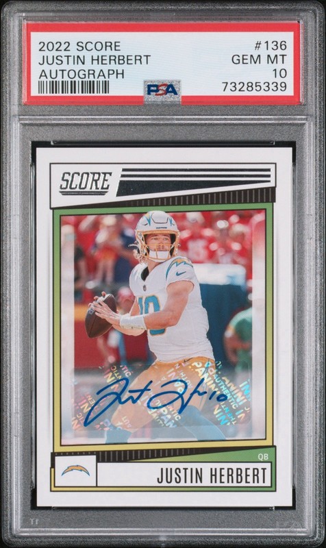 2022 PANINI SCORE #136 JUSTIN HERBERT AUTOGRAPH PSA 10 GEM MINT CHARGERS