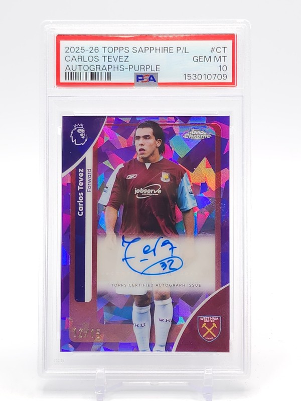 CARLOS TEVEZ 2025-26 TOPPS CHROME SAPPHIRE PURPLE AUTO /15 #CT PSA 10 Q6529