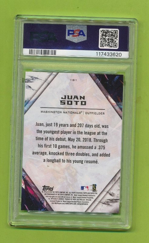 2018 Topps Fire Rookie - Juan Soto (#181)  Washington Nationals   PSA 10 view 2