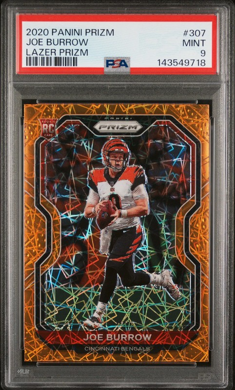 PSA 9 2020 Panini Prizm Joe Burrow Lazer Orange Rookie RC #307
