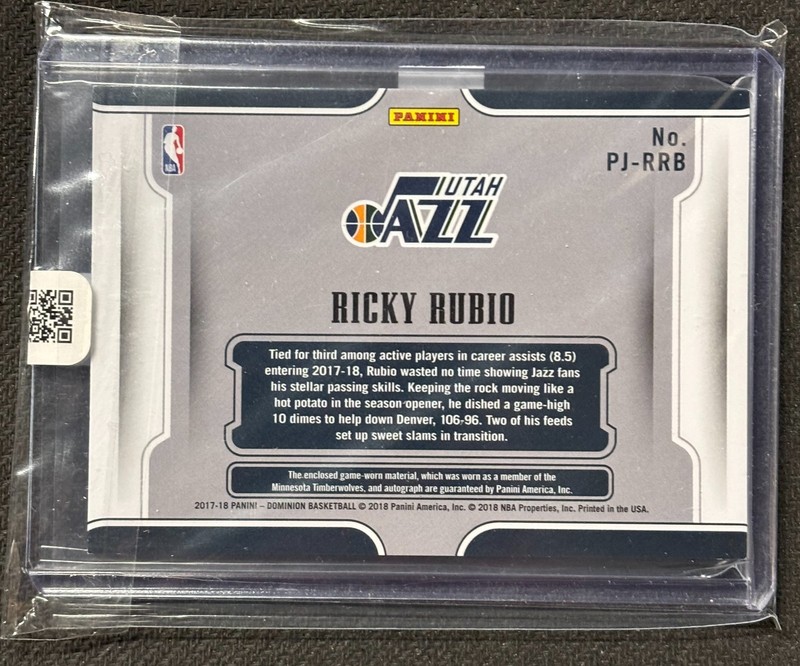 2017-18 Panini Dominion Ricky Rubio Patch Autograph Auto /15 NBA Utah Jazz view 2