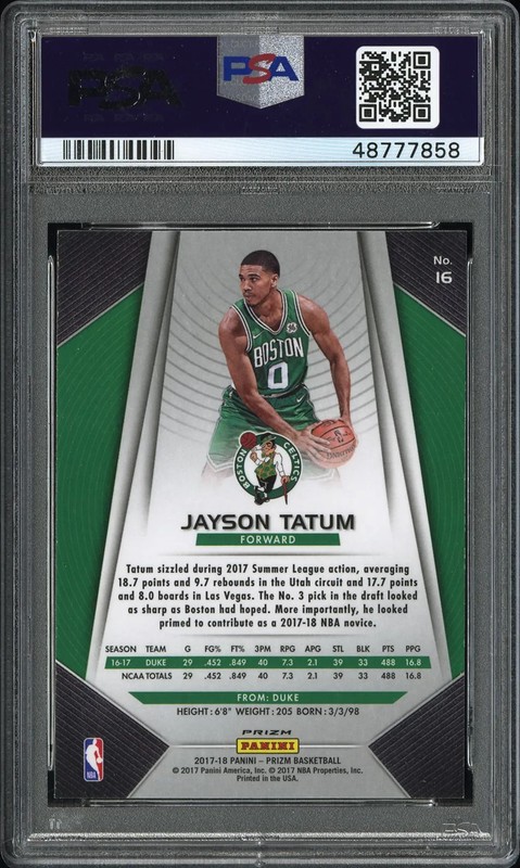 PSA 9 2017 Panini Prizm Jayson Tatum Silver Rookie RC #16 view 2