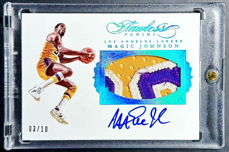 2015-16 Panini Flawless MAGIC JOHNSON #3/10 Sapphire GAME-WORN Patch Auto