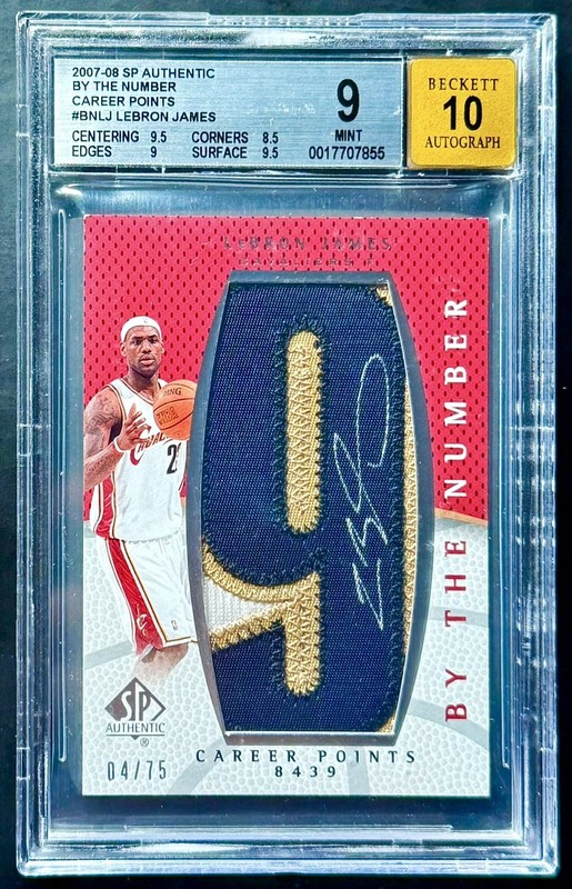 2007 SP Authentic LEBRON JAMES #4/75 By The Number Patch Auto BGS 9/10 Mint
