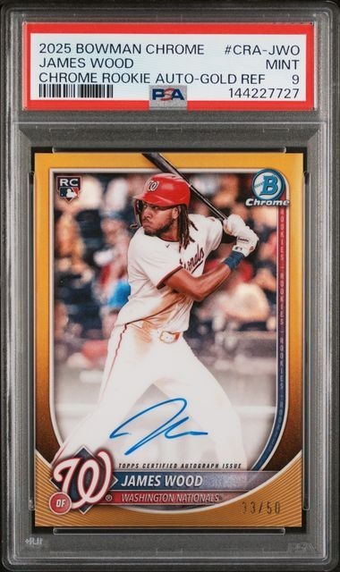 2025 BOWMAN CHROME AUTO GOLD REFRACTOR #CRAJW JAMES WOOD ROOKIE RC /50 PSA 9