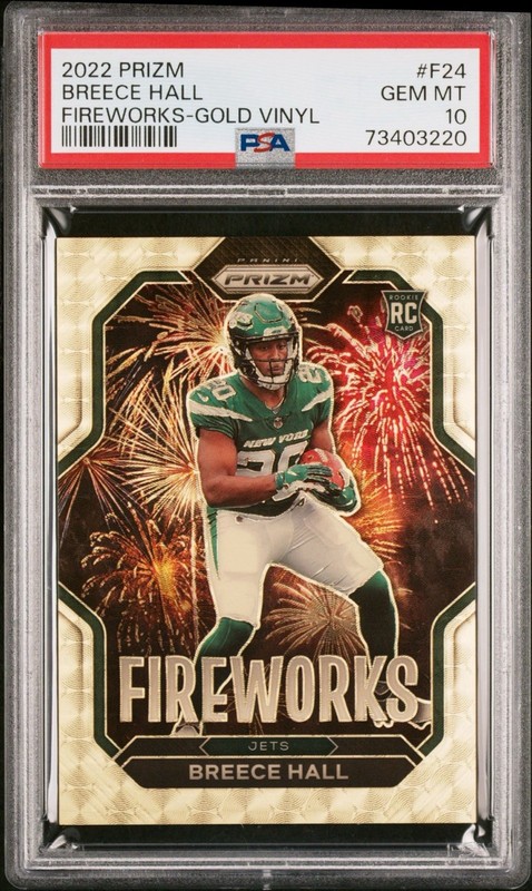 2022 Panini Prizm - Fireworks Breece Hall #F-24 Gold Vinyl Prizm /5 (RC) PSA 10