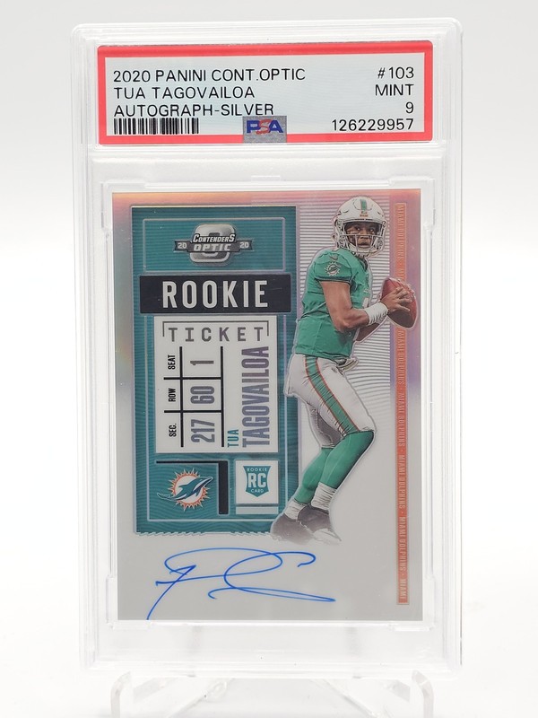 TUA TAGOVAILOA 2020 CONTENDERS OPTIC SILVER PRIZM ROOKIE AUTO #103 PSA 9 Q6438