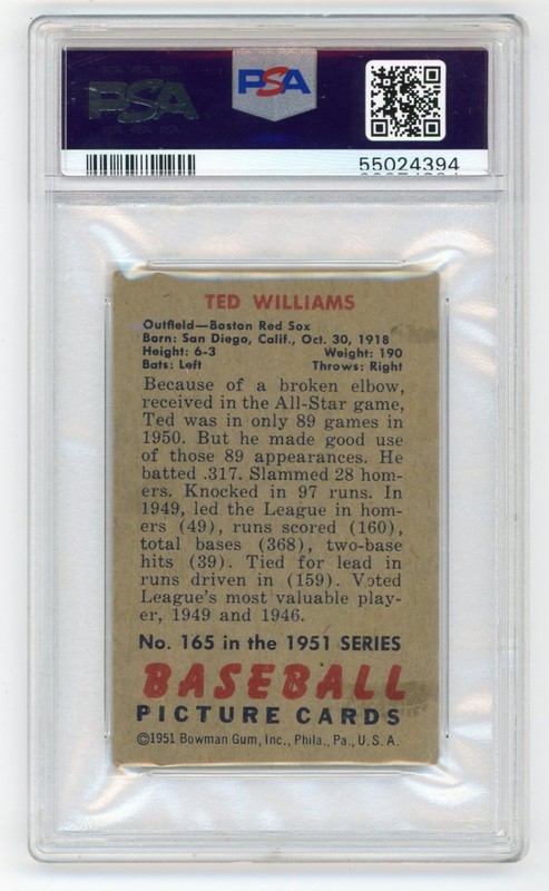 1951 Bowman Ted Williams PSA 1.5 FR Fair Card #165 HOF Centered Boston Red Sox view 2