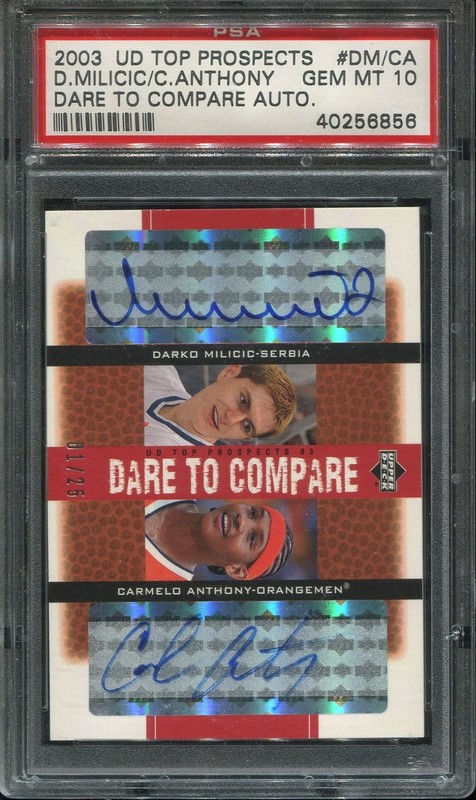 2003 Upper Deck TP Dare to Compare Milicic/ Carmelo Anthony RC Auto psa 10 /25