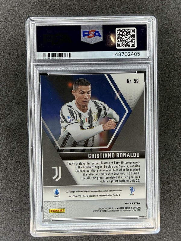 2020-21 Panini Mosaic Serie A Cristiano Ronaldo #59 Mosaic Prizm PSA 9 Mint SP view 2