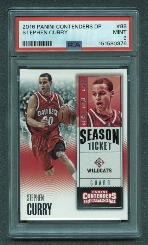 2016 STEPHEN CURRY PSA 9 MINT PANINI CONTENDERS DP SEASON TIX DAVIDSON (#88) RZC