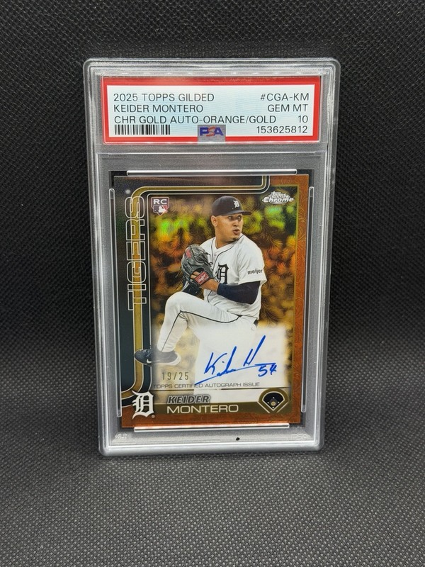 2025 Topps Chrome Gilded CGA-KM Keider Montero Auto Orange/Gold /25 PSA 10 POP 1