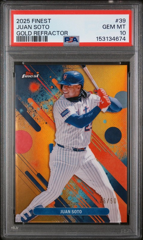 2025 Topps Finest Juan Soto #39 Gold Refractor /50 PSA 10
