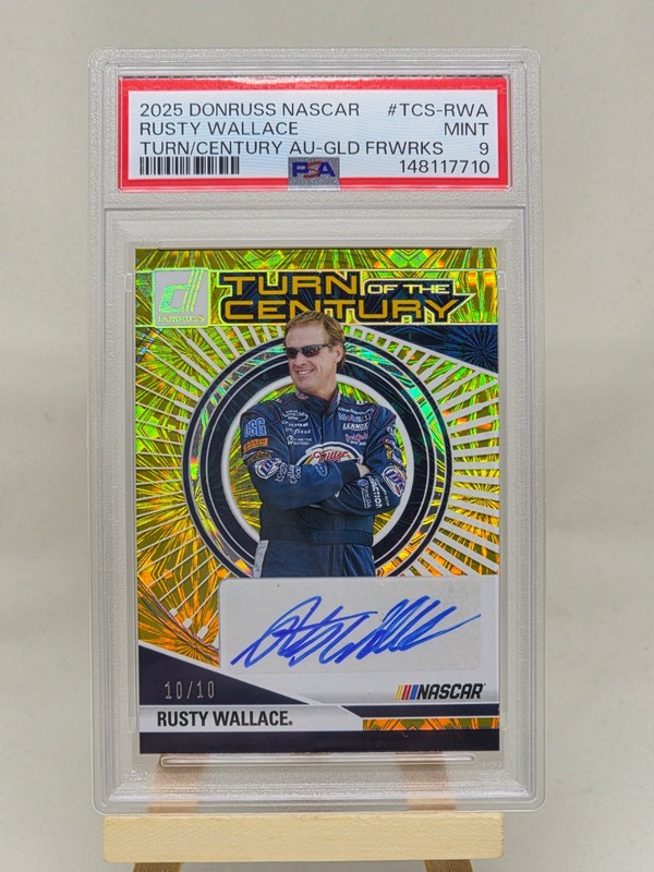 2025 Donruss NASCAR Rusty Wallace Gold Fireworks Auto /10 PSA 9