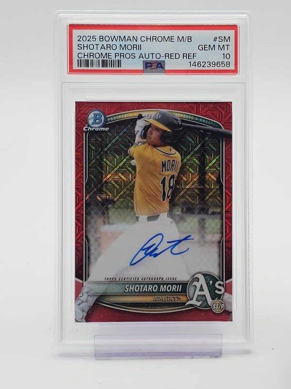 SHOTARO MORII 2025 BOWMAN CHROME MEGA BOX RED REFRACTOR AUTO /5 PSA 10 Q1739