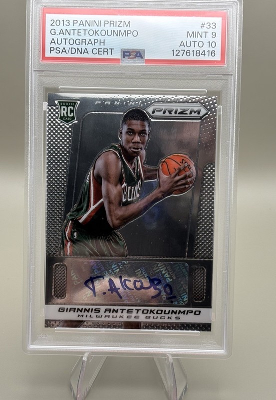 2013 Panini Prizm Giannis Antetokounmpo #33 Rookie Autograph Bucks PSA 9/Auto 10