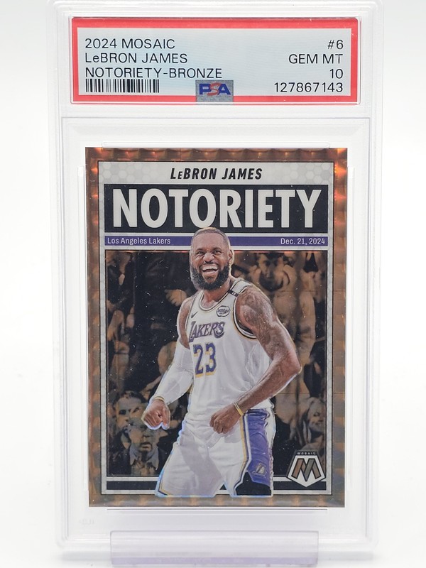 LEBRON JAMES 2024-25 MOSAIC NOTORIETY BRONZE PRIZM 8/75 #6 PSA 10 Q3195
