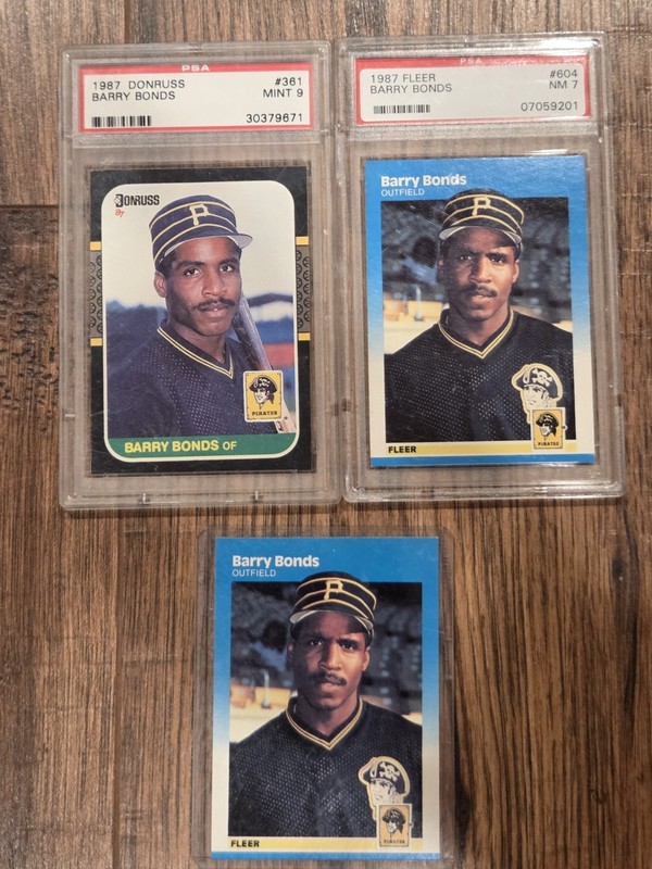 1987 Donruss Barry Bonds Rookie PSA 9 + 87 Fleer PSA 7 + 87 Fleer Raw Rookies