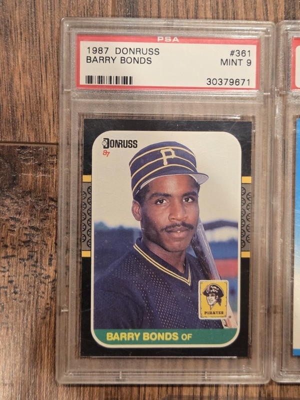 1987 Donruss Barry Bonds Rookie PSA 9 + 87 Fleer PSA 7 + 87 Fleer Raw Rookies view 2