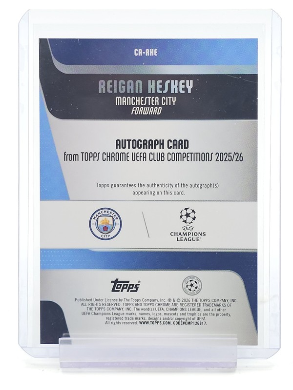 REIGAN HESKEY 2025-26 TOPPS CHROME UEFA GREEN ROOKIE AUTO /99 #CA-AHE Q5332 view 2