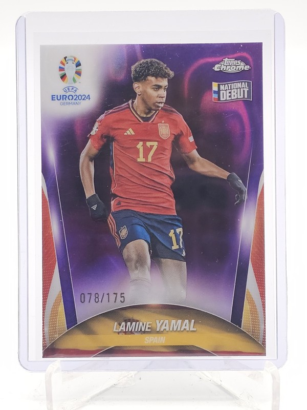 LAMINE YAMAL 2023-24 TOPPS CHROME ROOKIE EURO DEBUT PURPLE LAVA /175 Q5332