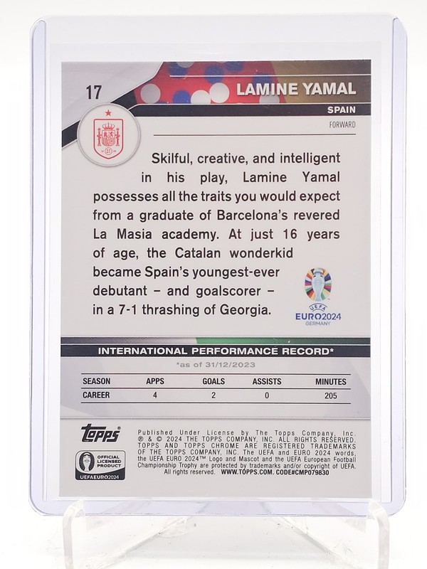 LAMINE YAMAL 2023-24 TOPPS CHROME ROOKIE EURO DEBUT PURPLE LAVA /175 Q5332 view 2