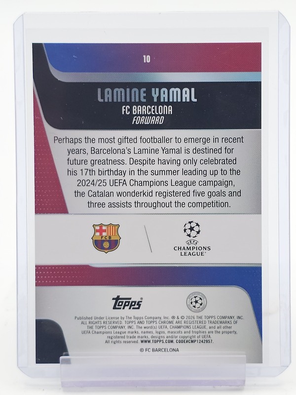 LAMINE YAMAL 2025-26 TOPPS CHROME UEFA PURPLE GEOMETRIC /75 #10 Q5332 view 2