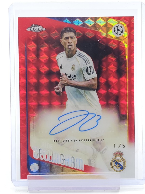 JUDE BELLINGHAM 2025-26 TOPPS CHROME UEFA RED GEOMETRIC AUTO /5 #CA-JU Q5332