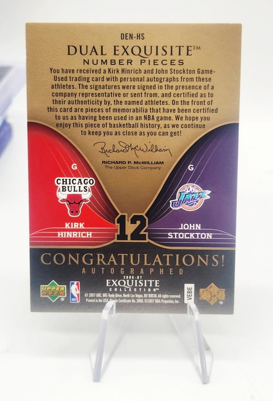STOCKTON / HINRICH 2006-07 EXQUISITE DUAL NUMBER PIECES DUAL PATCH AUTO 08/12 view 2