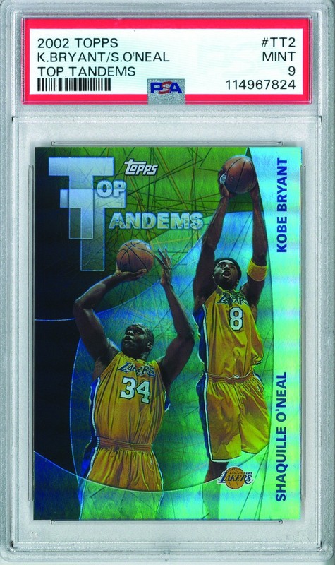 PSA 9 KOBE BRYANT SHAQUILLE O'NEAL 2002 TOPPS TOP TANDEMS #TT2 MINT SHAQ LAKERS
