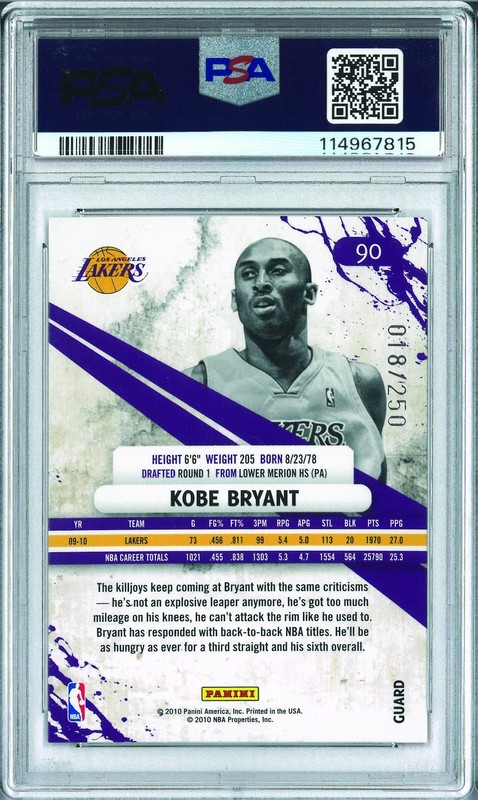 PSA 9 KOBE BRYANT 2010-11 PANINI ROOKIES & STARS LONGEVITY RUBY #/250 LAKERS #90 view 2