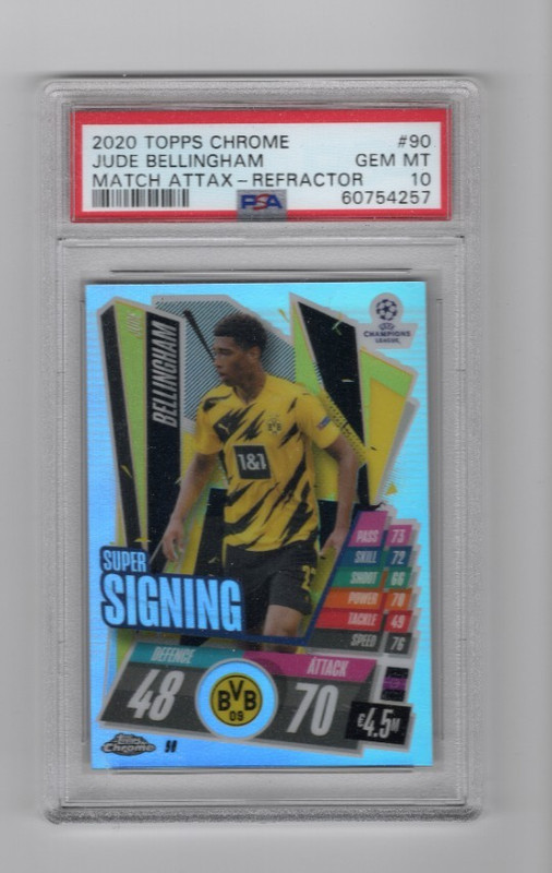 2020 Topps Chrome 90 Jude Bellingham Match Attax Refractor PSA 10
