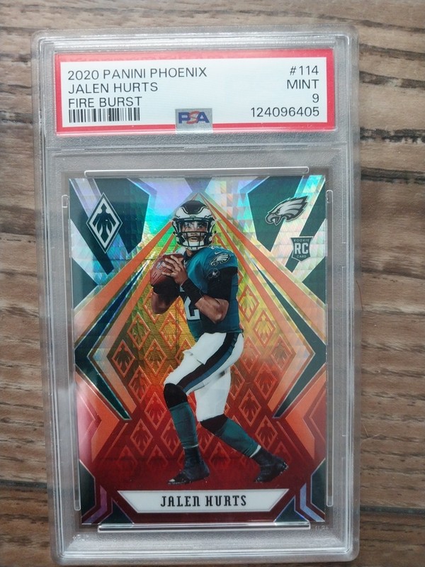 2020 Panini Phoenix RC Jalen Hurts #114 Fire Burst RC PSA 9 SB MVP Eagles RC QB view 1