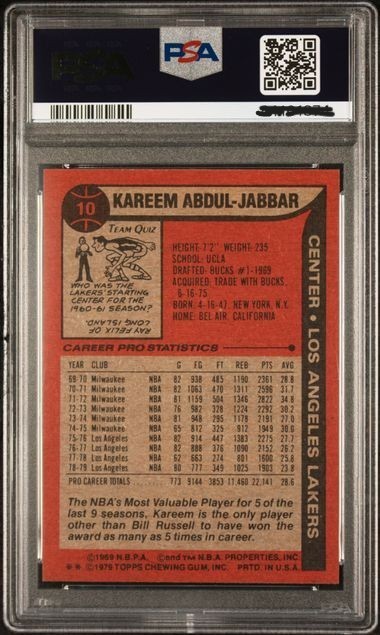 1979 Topps #10 KAREEM ABDUL-JABBAR   PSA  NM - MT 8 LAKERS view 2