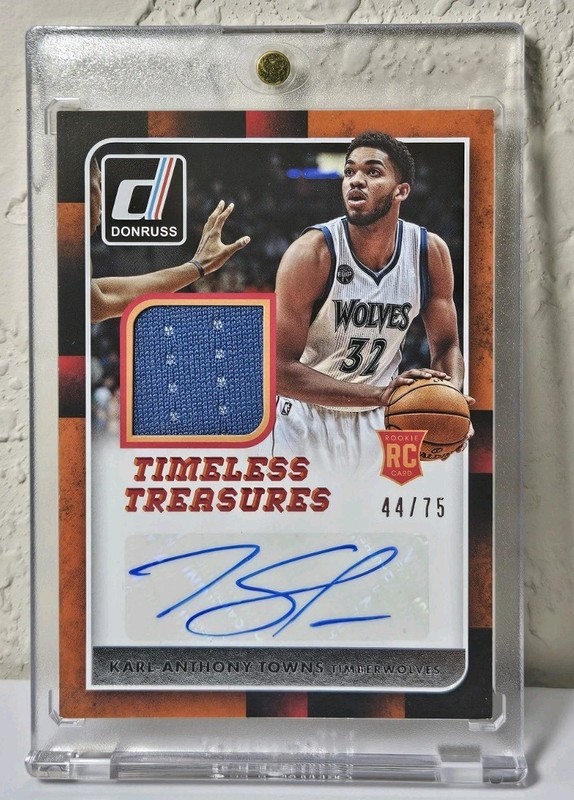 KARL-ANTHONY TOWNS 2015-16 DONRUSS AUTO PATCH TRUE ROOKIE #D /75 NEW YORK KNICKS