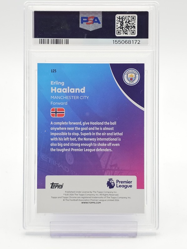 ERLING HAALAND 2025-26 TOPPS CHROME P/L BLACK REFRACTOR /10 #125 PSA 10 Q7136 view 2