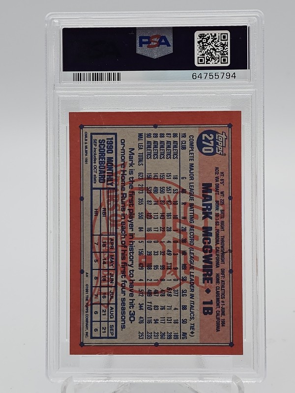 MARK MCGWIRE 1991 TOPPS DESERT SHIELD #270 PSA 5 Q7113 view 2