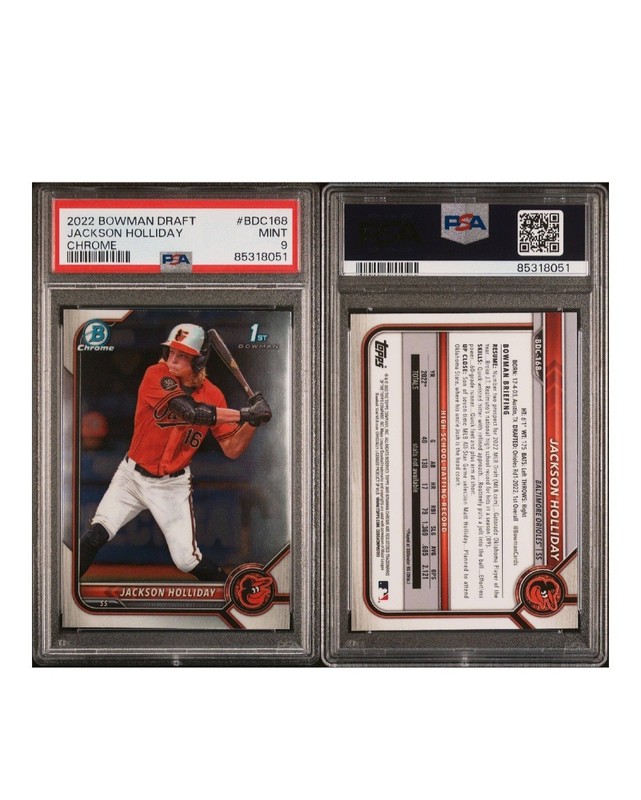 Jackson Holliday 2022 1st Bowman Draft Chrome Prospects Orioles BDC168 PSA 9 view 2