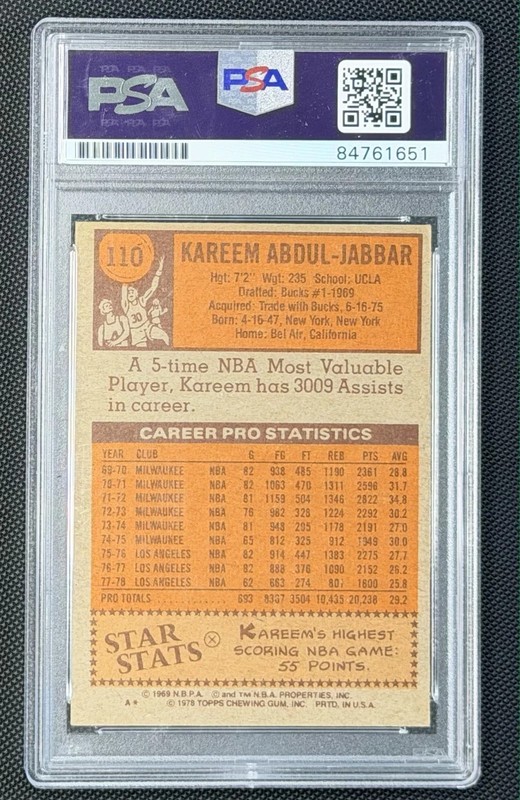 KAREEM ABDUL-JABBAR 1978-79 TOPPS AUTOGRAPH AUTO #ED 791/1978 PSA/DNA CERTIFIED view 2