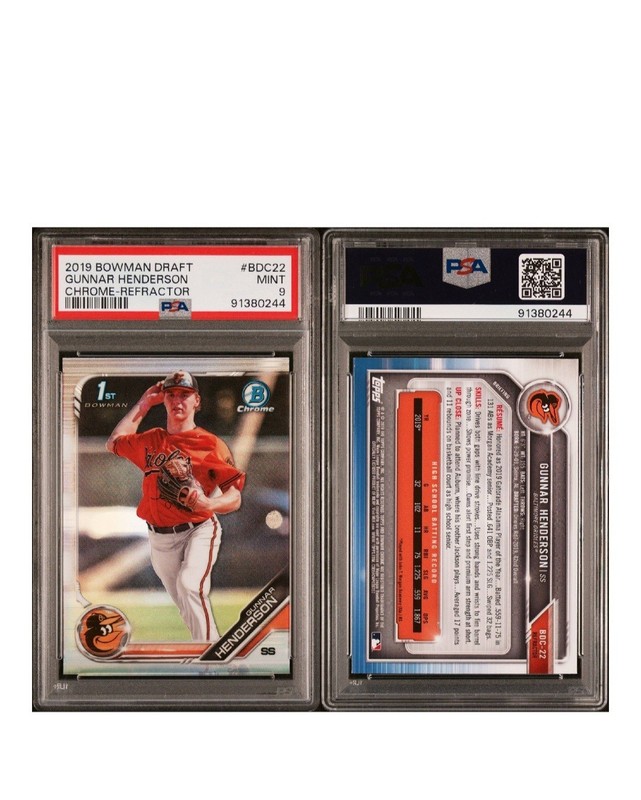 Gunnar Henderson 2019 1st Bowman Draft Chrome Refractor Orioles BDC22 PSA 9 view 2