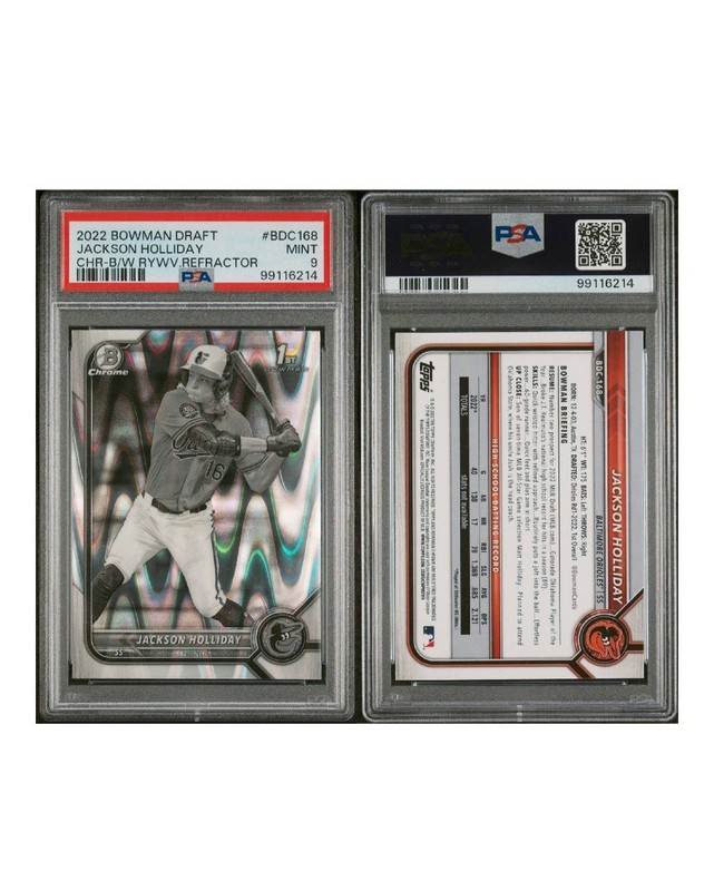 Jackson Holliday 2022 1st Bowman Draft Chrome B&W Raywave Orioles BDC168 PSA 9 view 2