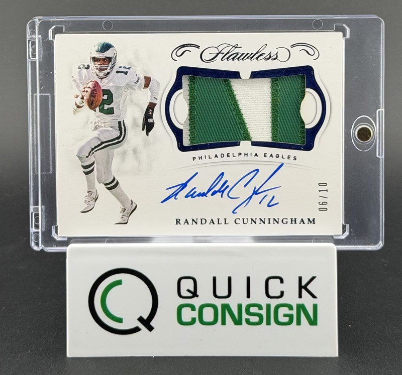2018 PANINI FLAWLESS RANDALL CUNNINGHAM #6/10 ON-CARD PATCH AUTO AUTOGRAPH Q6995