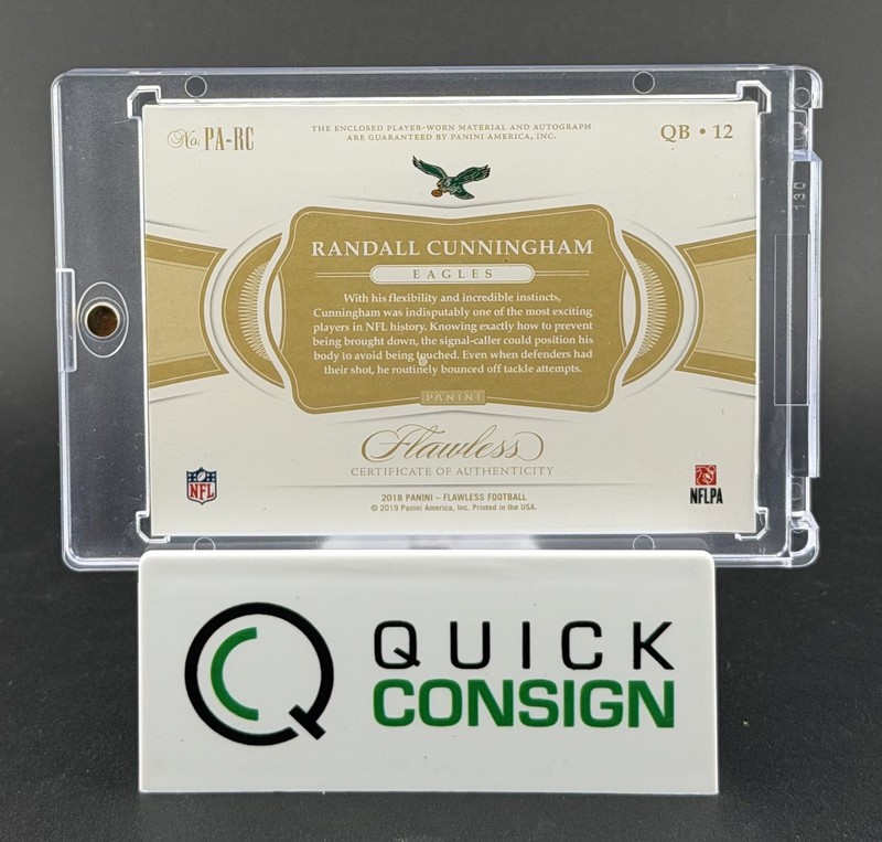 2018 PANINI FLAWLESS RANDALL CUNNINGHAM #6/10 ON-CARD PATCH AUTO AUTOGRAPH Q6995 view 2