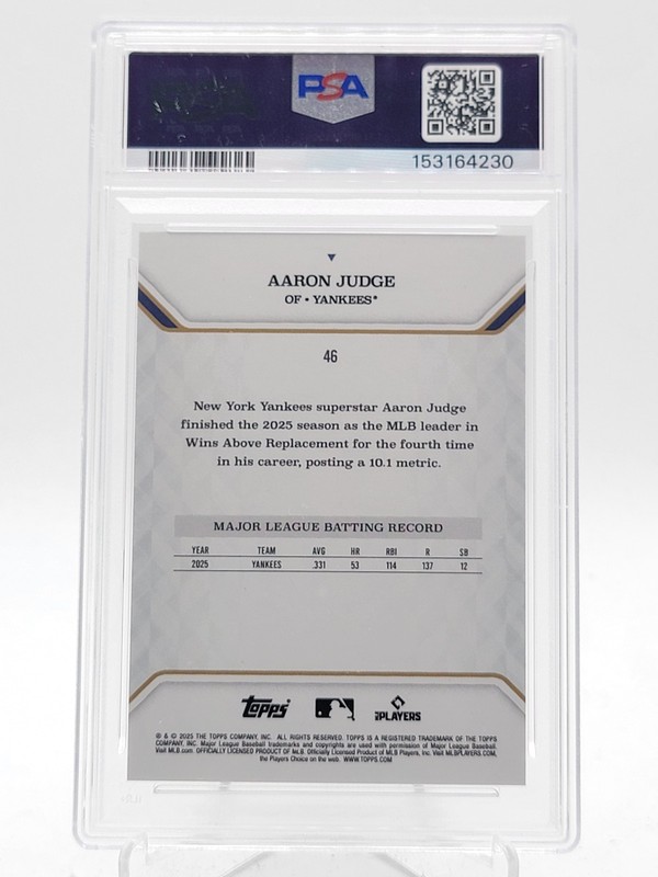 AARON JUDGE 2025 TOPPS MLB MVP RED FOIL /5 #46 YANKEES PSA 10 Q3855 view 2