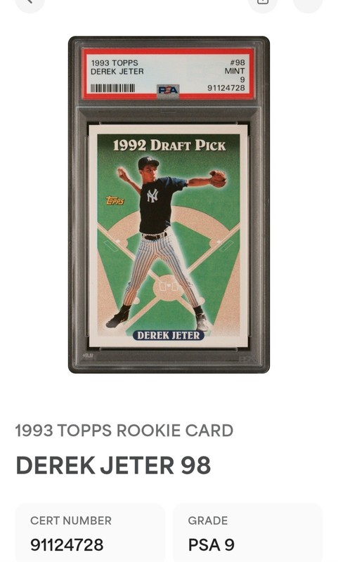 Derek Jeter 1993 Topps #98 RC Rookie Yankees PSA 9