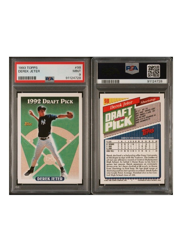Derek Jeter 1993 Topps #98 RC Rookie Yankees PSA 9 view 2