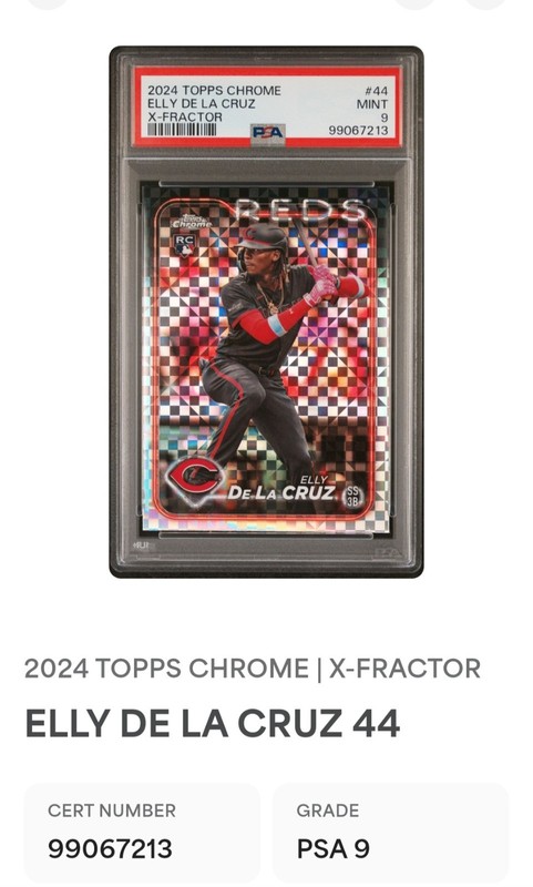 Elly De La Cruz 2024 Topps Chrome #44 X-Fractor RC Rookie Reds PSA 9 view 1