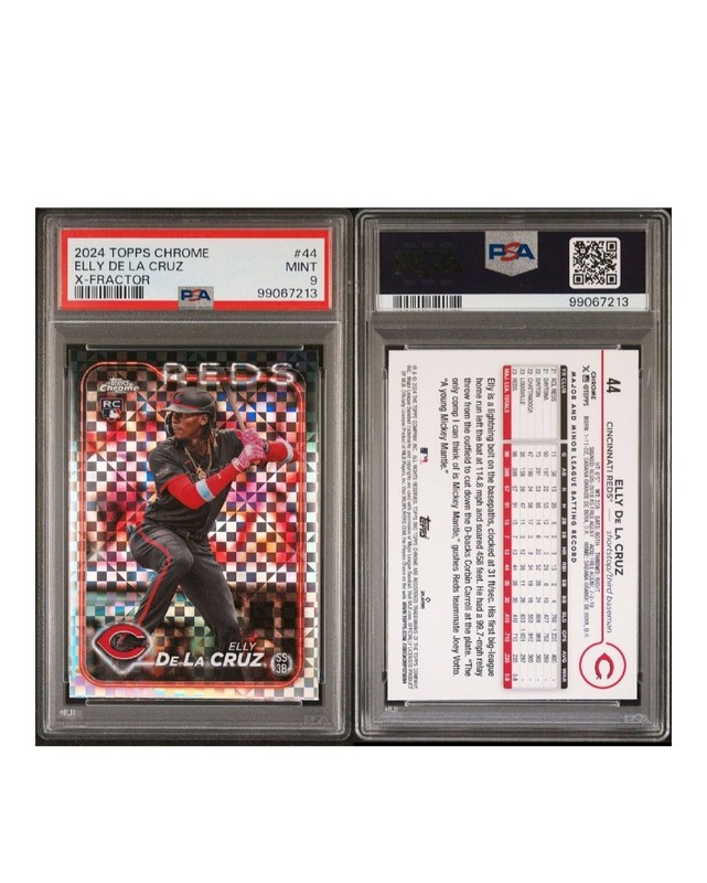 Elly De La Cruz 2024 Topps Chrome #44 X-Fractor RC Rookie Reds PSA 9 view 2